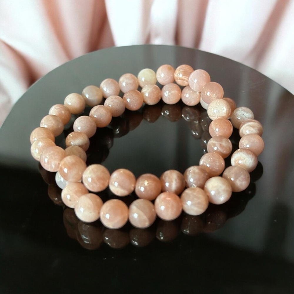 1 8mm Peach Moonstone 14-15cm  Elastic Band Unisex
